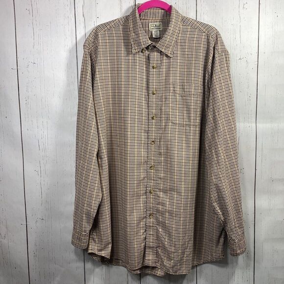 LL Bean Button Up Shirt Men XL Tall Brown Plaid Long Sleeve - Picture 5 of 16